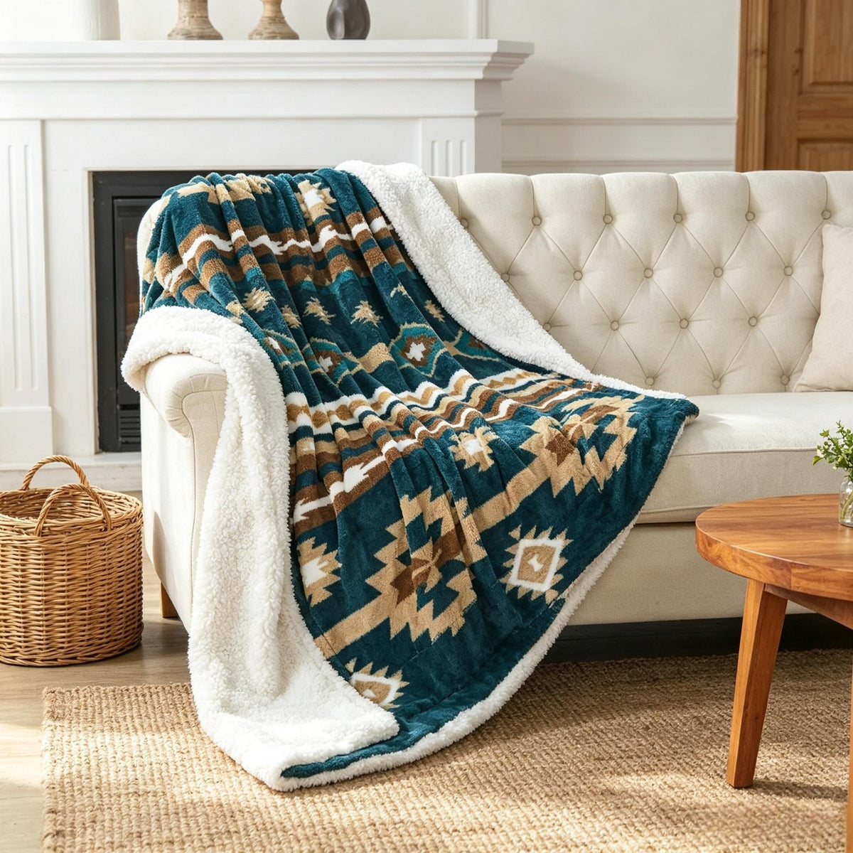 Southwest Sherpa Fleece Throw Blanket – Ultra Soft Reversible & Cozy Plush Gifts