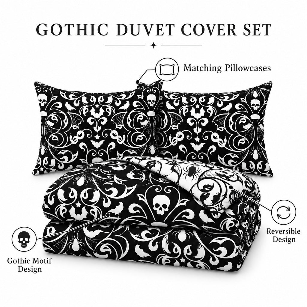 Damask Halloween Duvet Cover Reversible Bedding Set Quilt Cover + Pillowcases