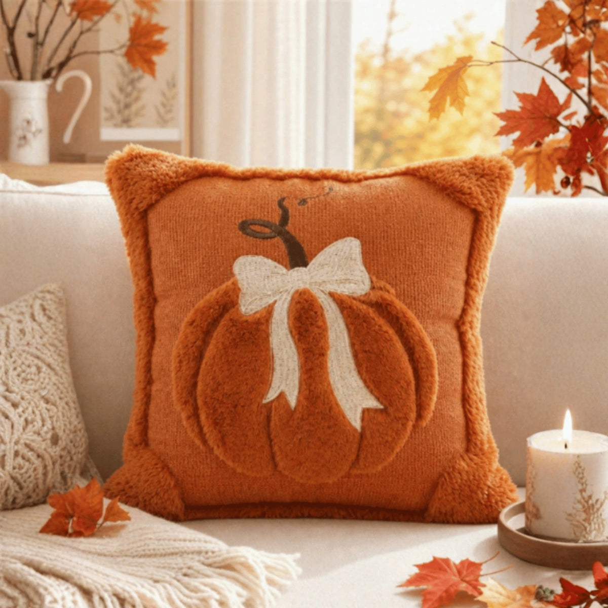 Halloween Pumpkin Embroidered Cushion Cover 45x45cm Sofa Pillowcase Autumn Decor