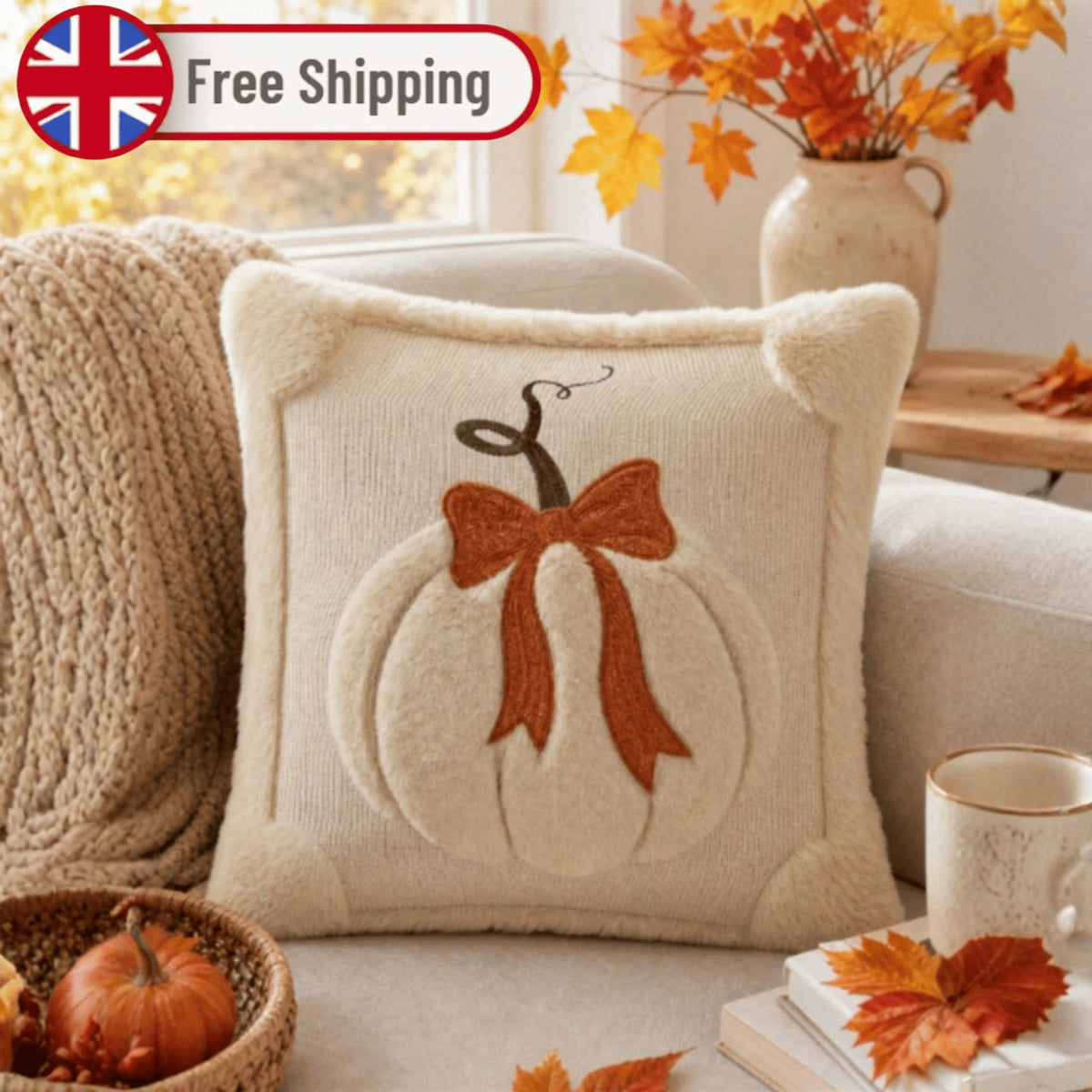 Halloween Pumpkin Embroidered Cushion Cover 45x45cm Sofa Pillowcase Autumn Decor