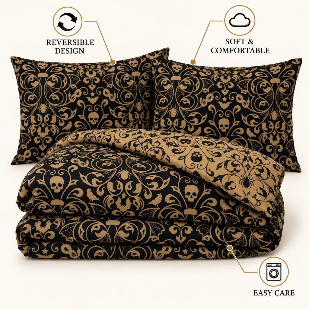 Damask Halloween Duvet Cover Reversible Bedding Set Quilt Cover + Pillowcases