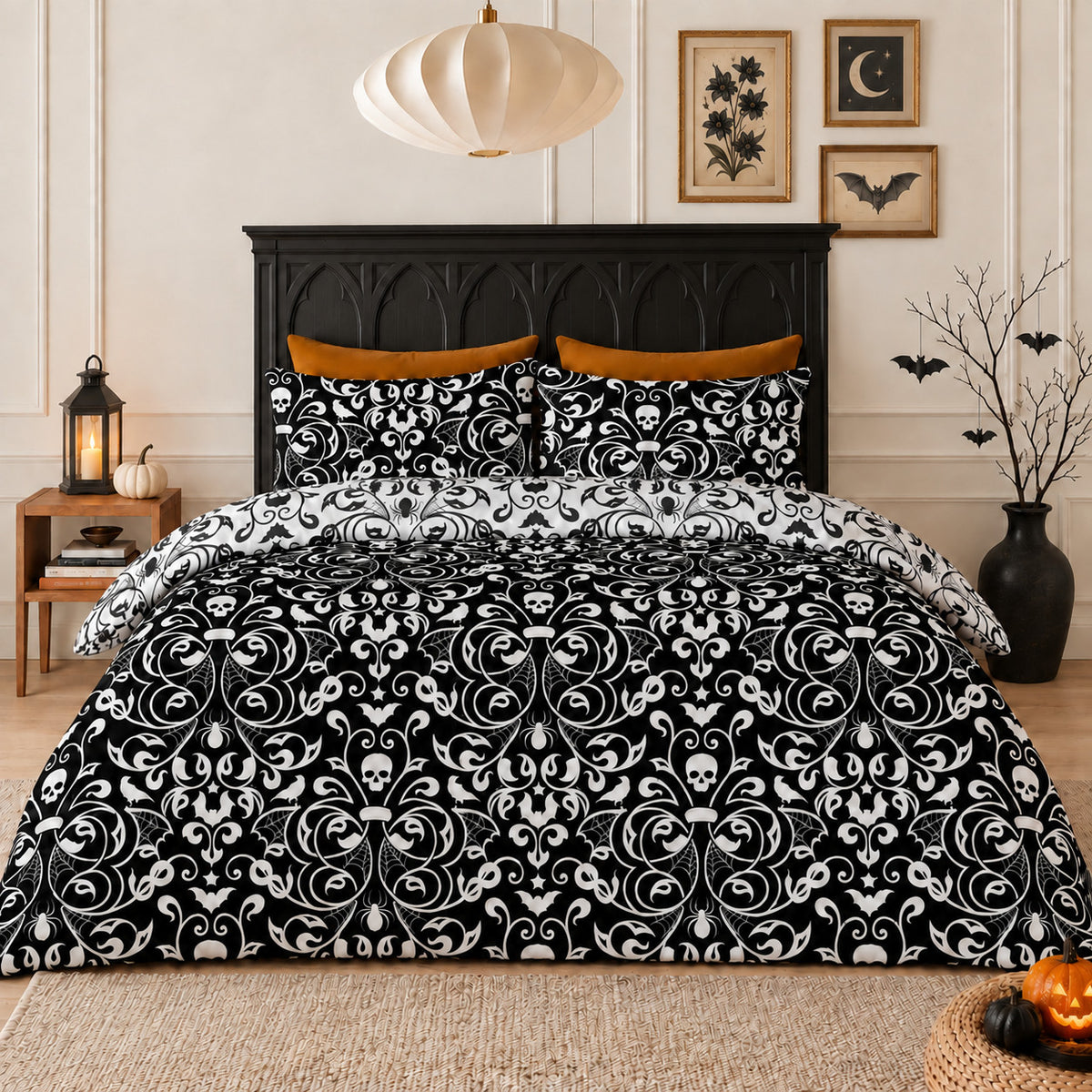 Damask Halloween Duvet Cover Reversible Bedding Set Quilt Cover + Pillowcases
