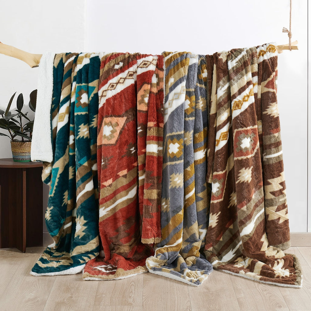 Southwest Sherpa Fleece Throw Blanket – Ultra Soft Reversible & Cozy Plush Gifts