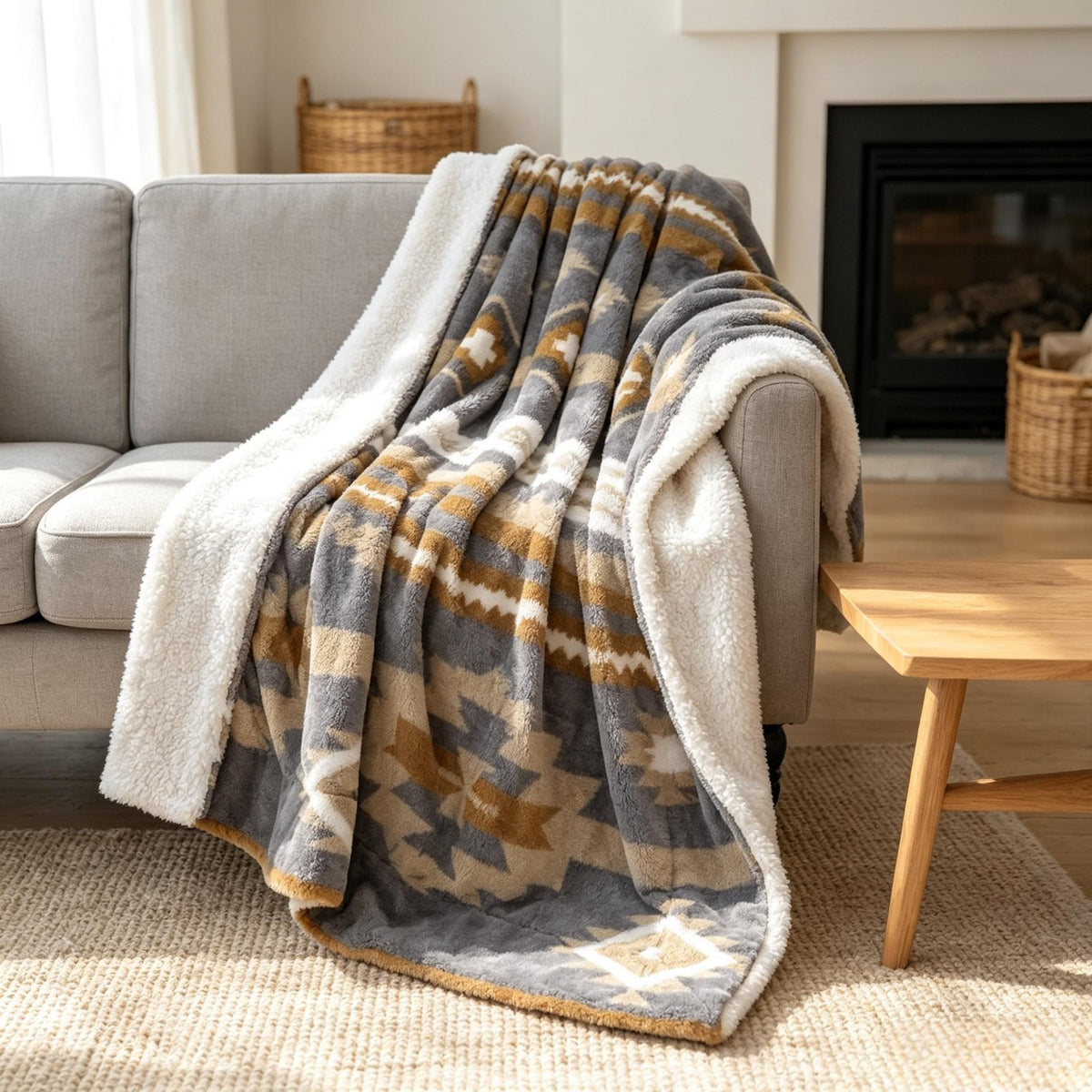 Southwest Sherpa Fleece Throw Blanket – Ultra Soft Reversible & Cozy Plush Gifts