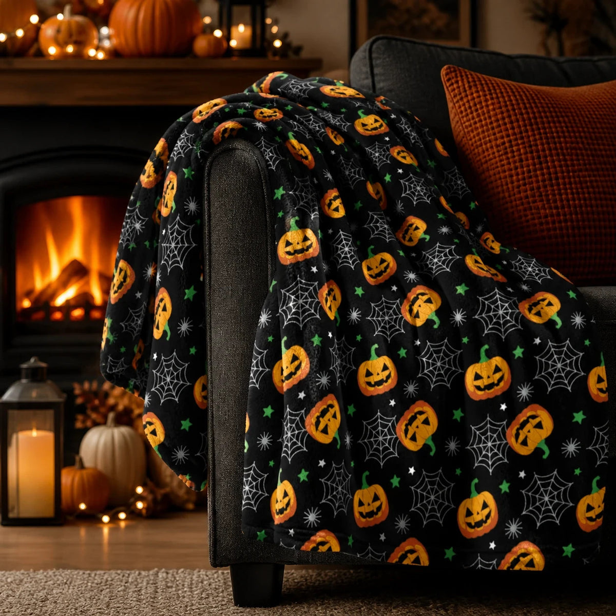 Lightweight Fleece Blanket Throw Halloween Pumpkins 120x150cm - Country Club