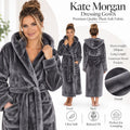 Ladies Dressing Gown Long Length Luxury Shimmer Fleece Hooded **NEW STOCK**