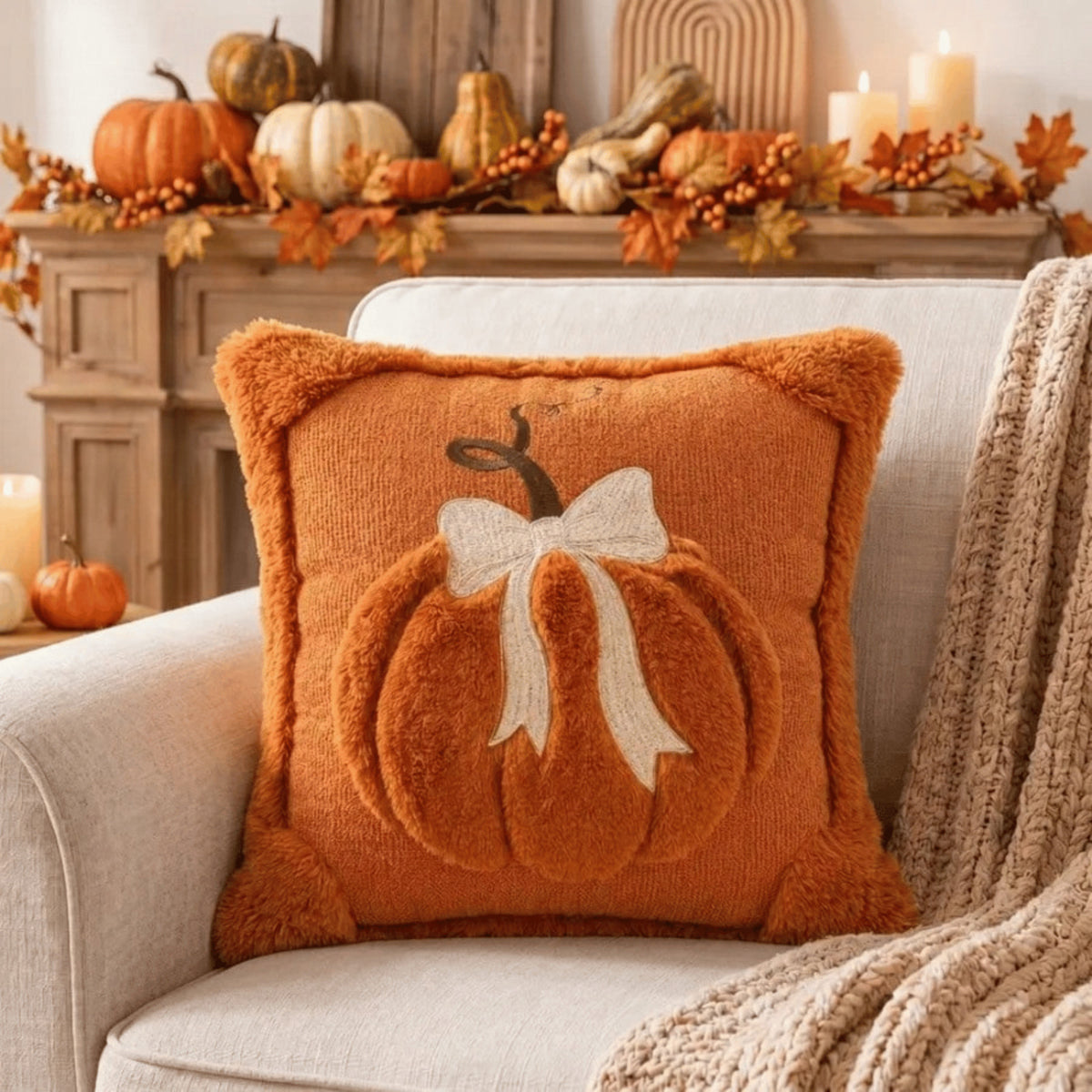 Halloween Pumpkin Embroidered Cushion Cover 45x45cm Sofa Pillowcase Autumn Decor