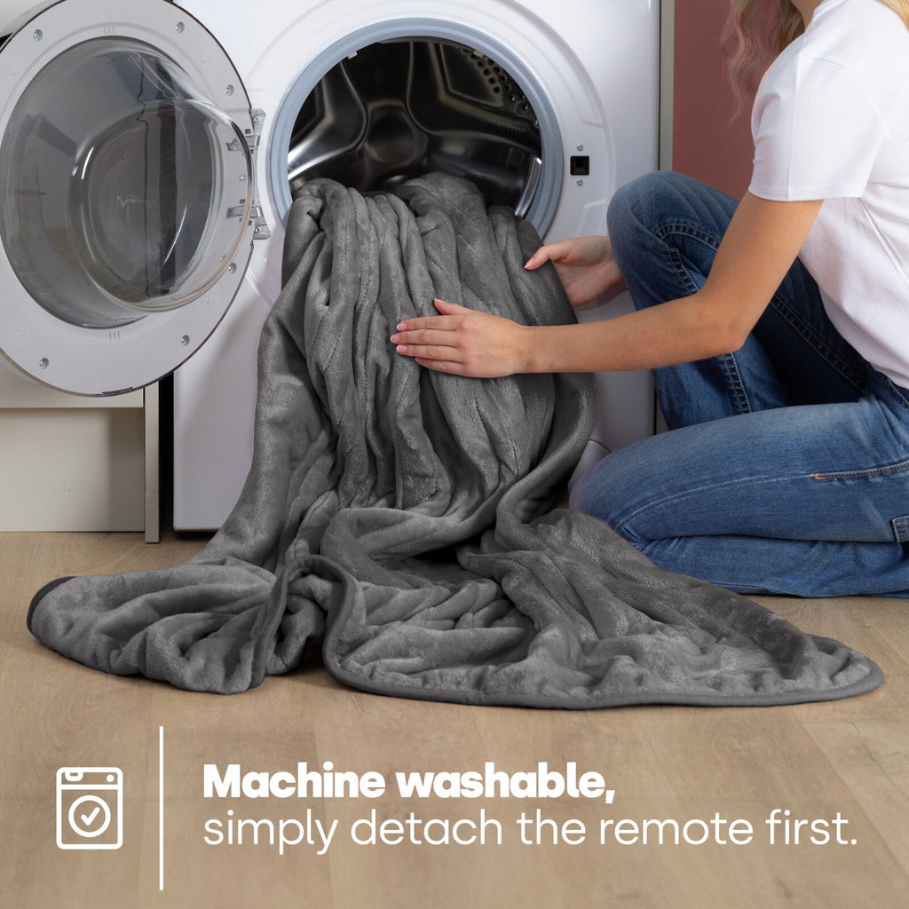 LIVIVO Heated Electric Over Blanket Grey Micro Fleece Throw 160x130cm