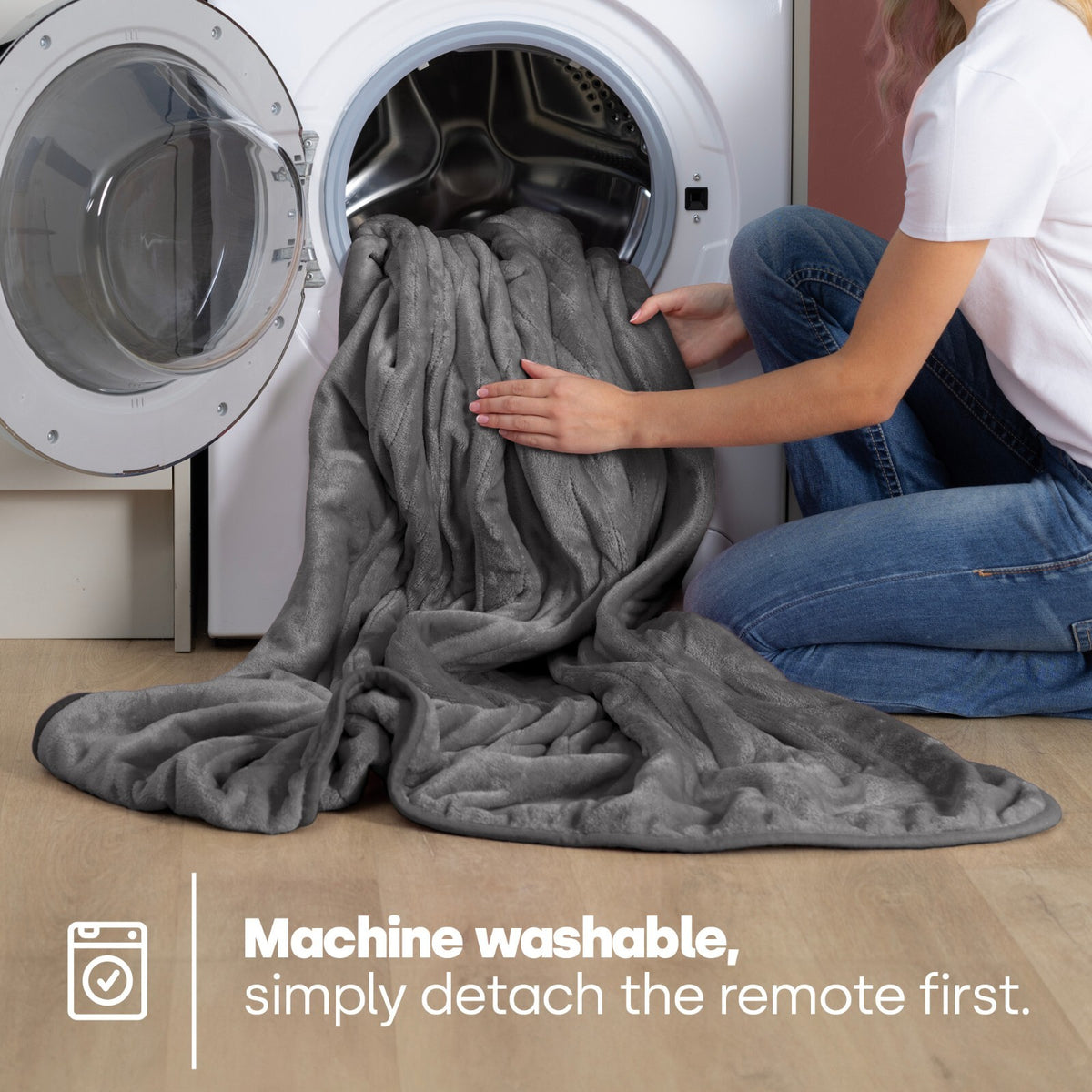 LIVIVO Heated Electric Over Blanket Grey Micro Fleece Throw 160x130cm