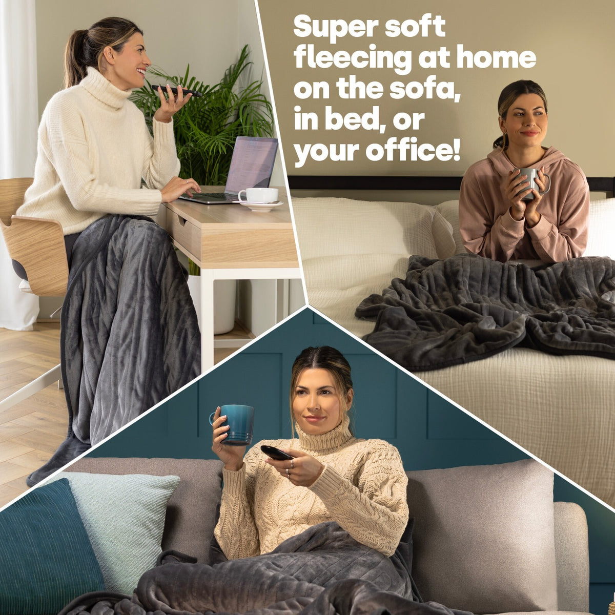 LIVIVO Heated Electric Over Blanket Grey Micro Fleece Throw 160x130cm